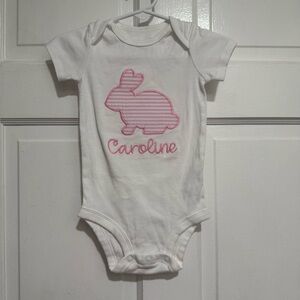9 Month “Caroline” Monogram One Piece Embroidered Appliqué Easter Bunny